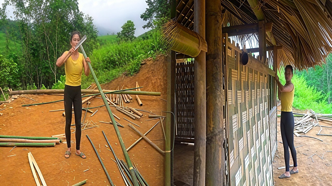 How SOLO MOM Built a Waterproof Bamboo House | Low Cost DIY Shelter