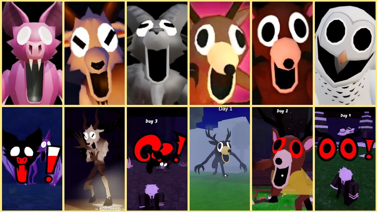playing  as original 99 nights in the forest jumpscares vs more different versions 