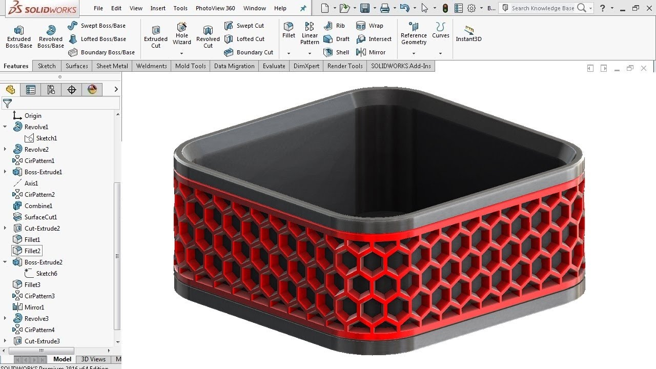 Шестиугольная коробка с узором — учебное пособие по SolidWorks