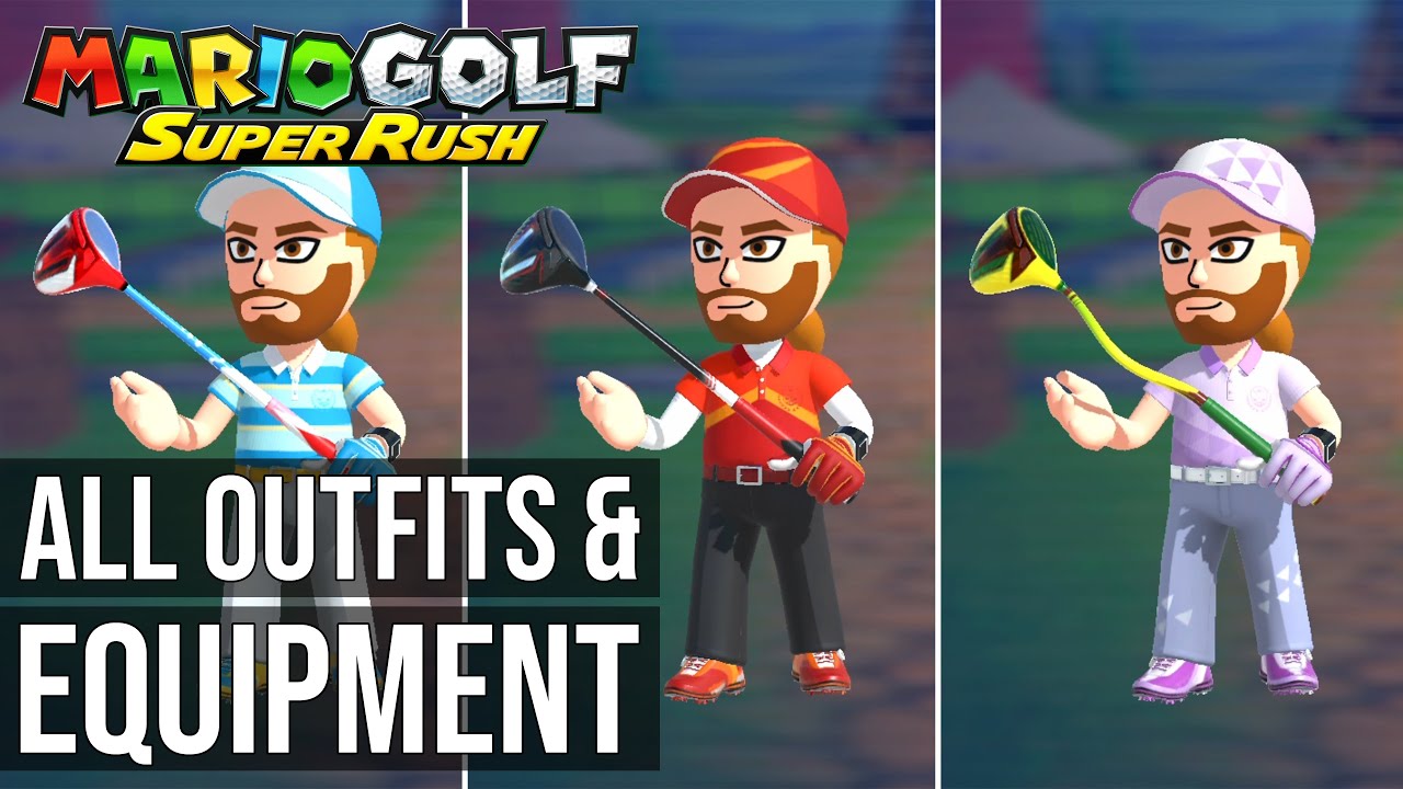 All Outfits and Equipment Showcase (Attire, Shoes, Drivers, Irons and More) - Mario Golf Super Rush