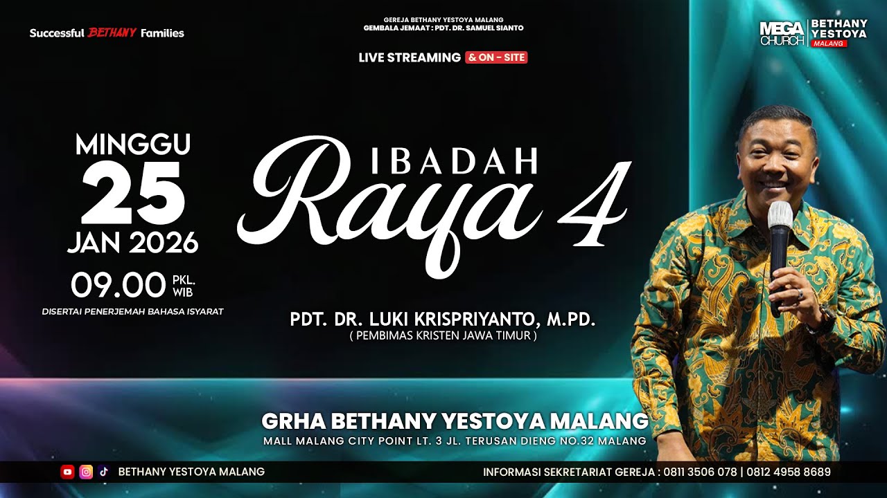 Ibadah Raya On-Site 4 (Tatap Muka) - Gereja Bethany Yestoya - 25 Jan 2026 - Pdt. Luki Krispriyanto