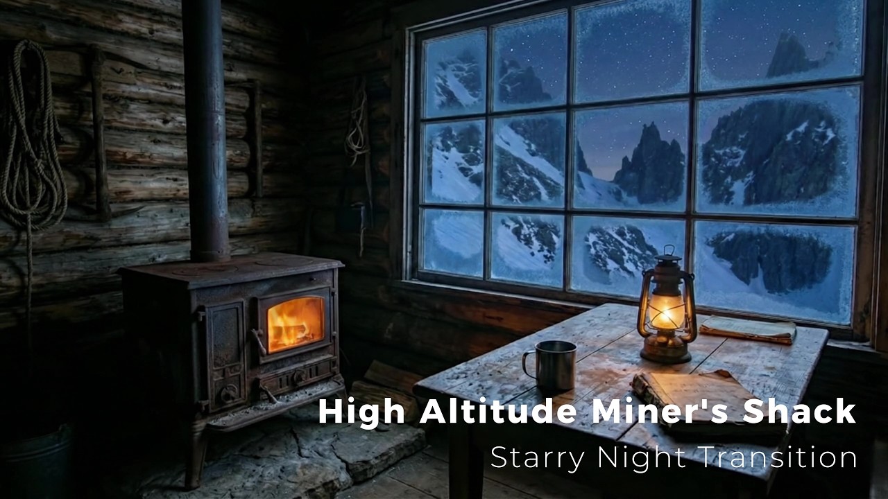 High Altitude Night Ambience | Cozy Miner's Shack & Howling Wind (13 minutes)
