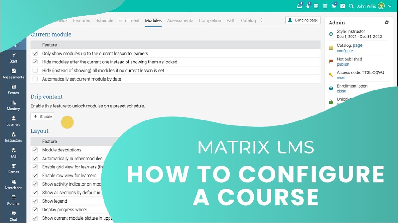 How to configure a course in MATRIX LMS