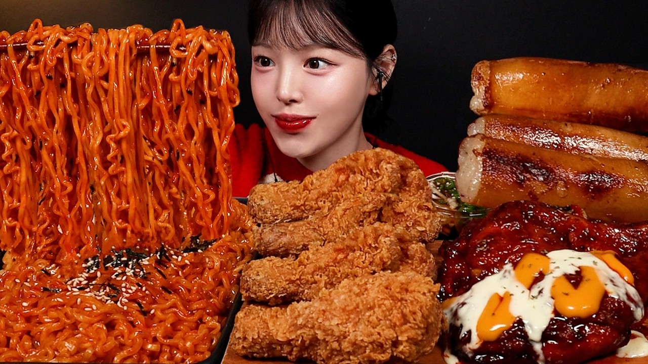 SUB)먹고싶은 거 다 먹는 돼지파티! 통대창에 불닭볶음면 겉바속촉 황금올리브 자메이카치킨까지 자극 끝판왕 꿀조합🔥 Chicken & Buldak Mukbang Asmr