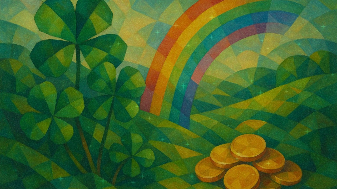 St  Patrick's Day Glittery Shamrocks Rainbow and Gold Coins Screensaver
