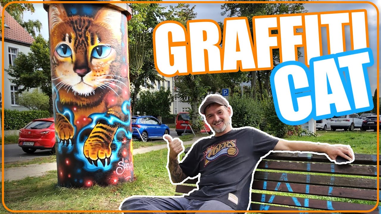 Graffiti Cat auf Litfasssäule in Strausberg (Folge.24)