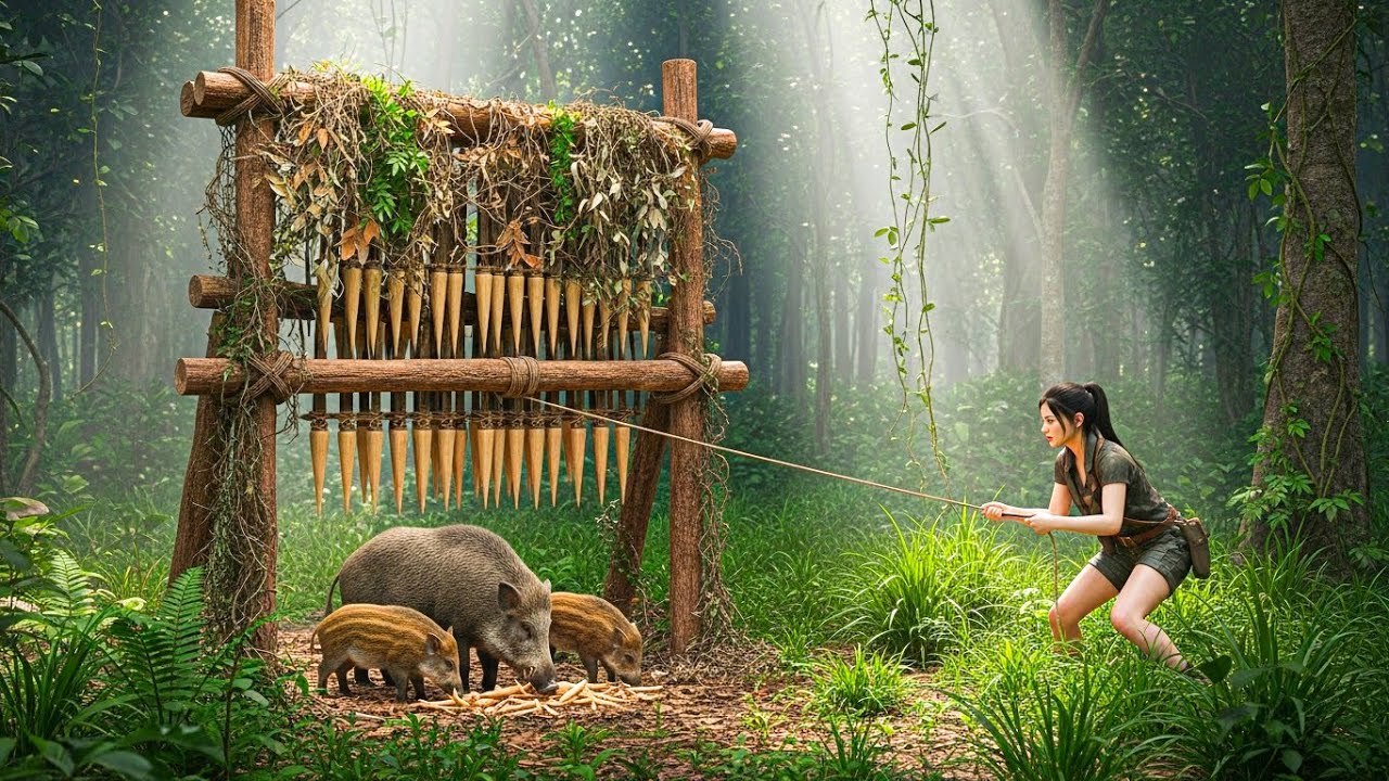 Hunting Wild Boars in the Jungle | Building a Giant Primitive Trap, Part 4