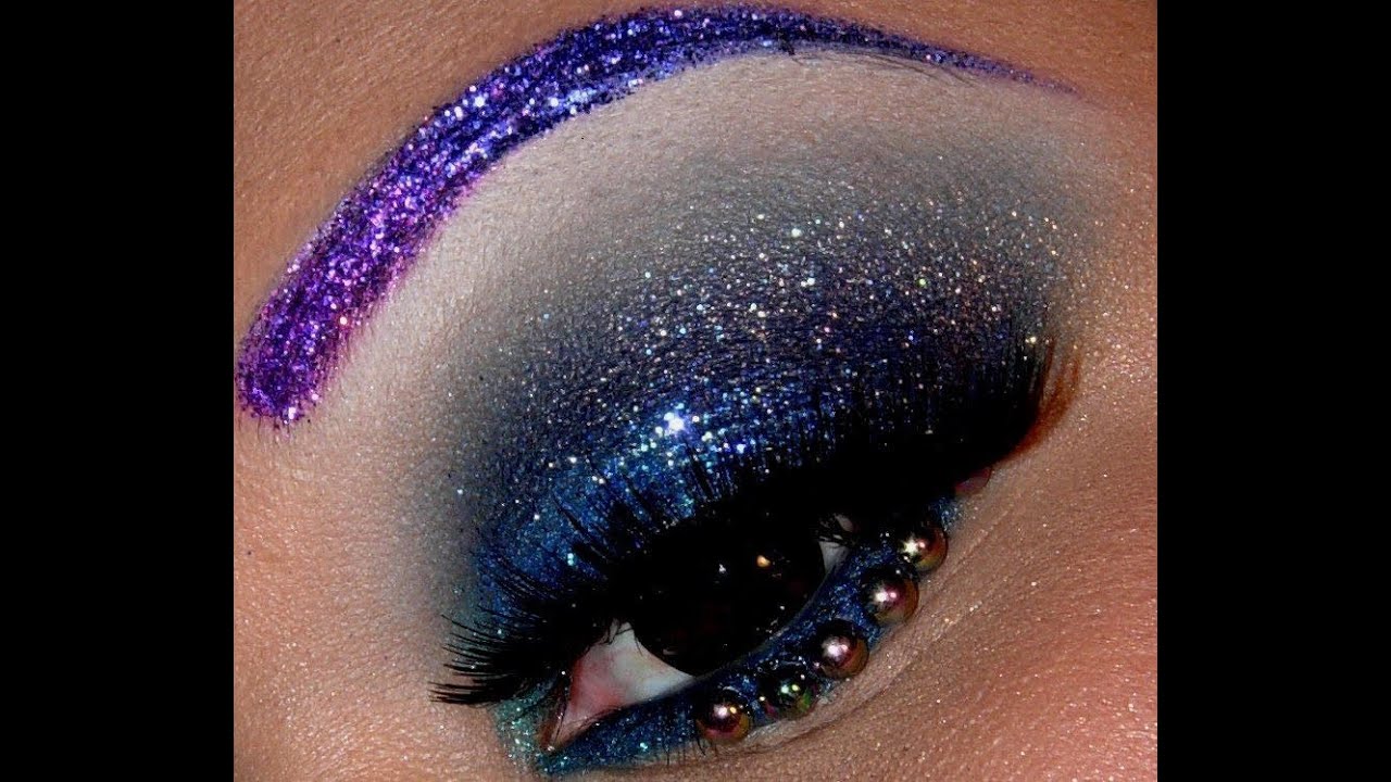 Purple Glitter Eyebrows and Glittery Smokey Blue Eyes!!!!!!
