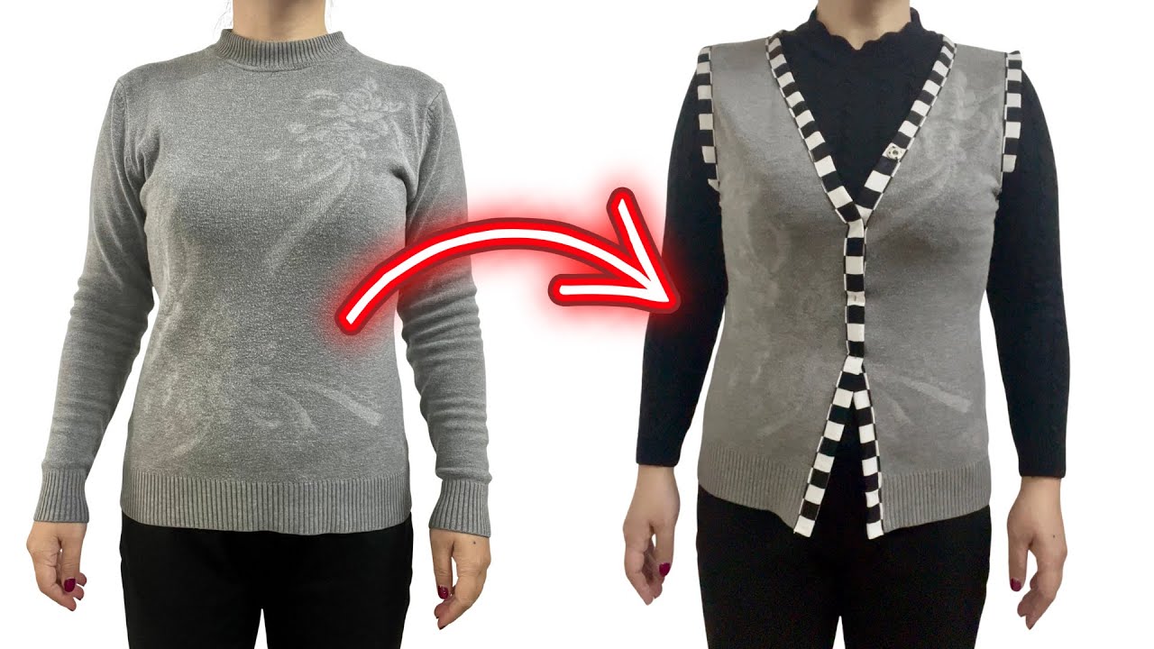 ✅Не выбрасывайте свой старый свитер с длинными рукавами | Я превращаю его в удобный жилет