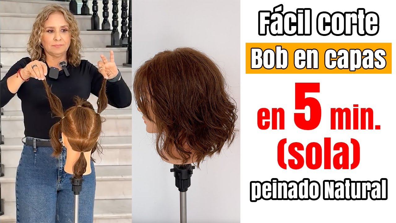 aprende y corta tu pelo sola en 5 min BOB en CAPAS con COLETAS  facil y rapido.