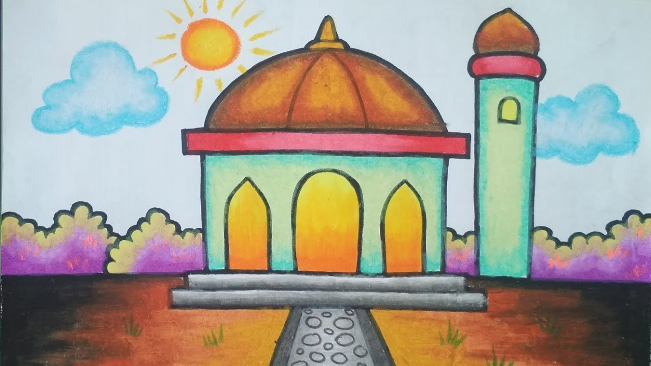 Tutorial Menggambar dan Mewarnai Masjid ( MOSQUE )