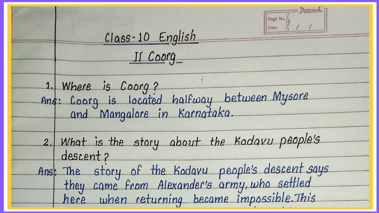 glimpses of india part 2 question answer | coorg class 10 question answer |