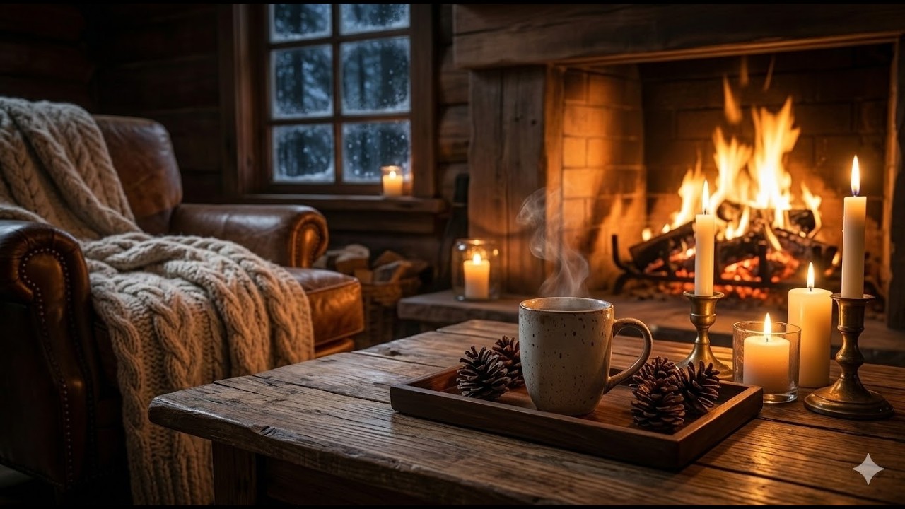 ❄️ Cozy Cabin Ambience | Warm Fireplace & Hot Cocoa | Relaxing Winter Night