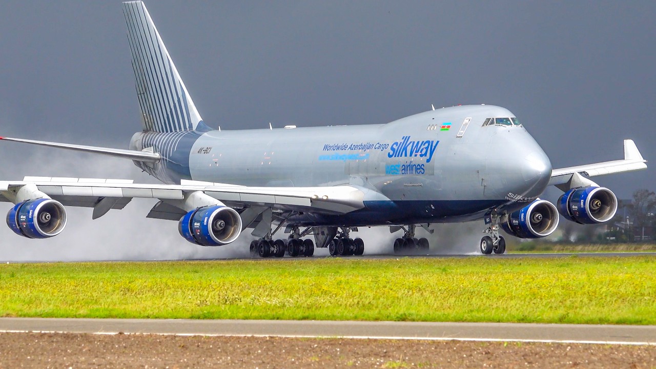 When Jets Meet a WET Runway | Amazing Wet Runway Action at Amsterdam Airport | A380, B747, A350 |