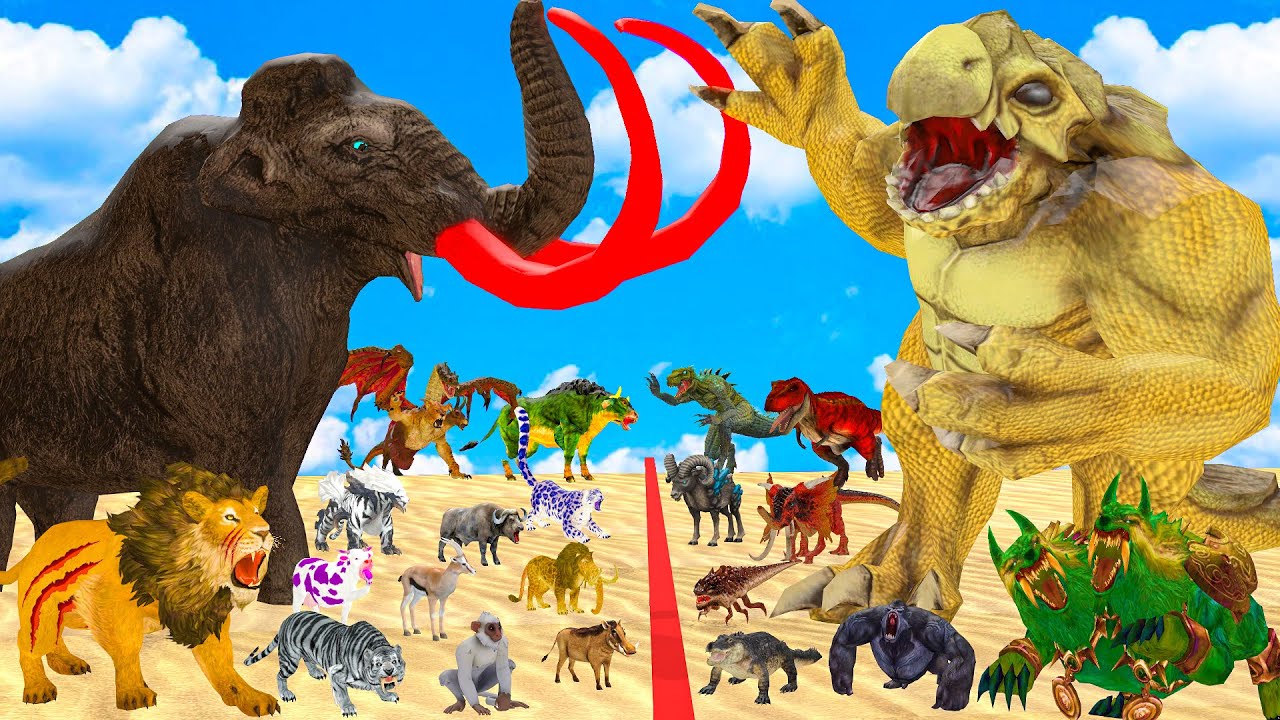 Prehistoric animals fighting bears and mammoths - Epic battle - Animal uprising - Battle simulation