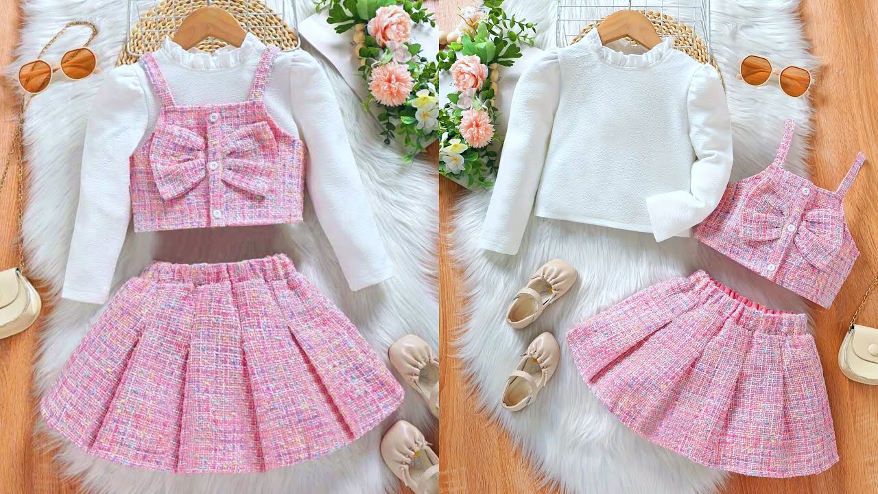 DIY Baby 3-Piece Dress /Baby Tank Top & Cropped Ruffle Top with Pleated Skirt Cutting and Stitching
