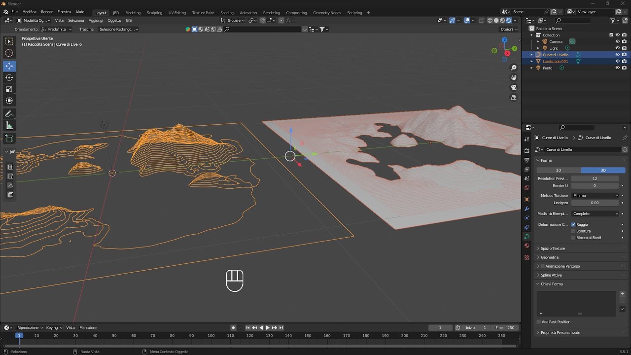 Videoguida - Curve di Livello da Terreno 3D in Blender, Genera Territorio, Converti 2D, Esporta CAD
