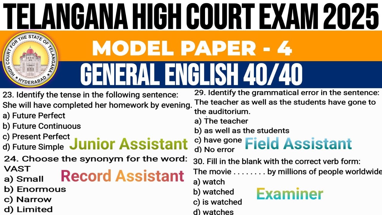 Telangana High Court Model paper 2025|TS High Court Model Paper 2025|General English Court Exam