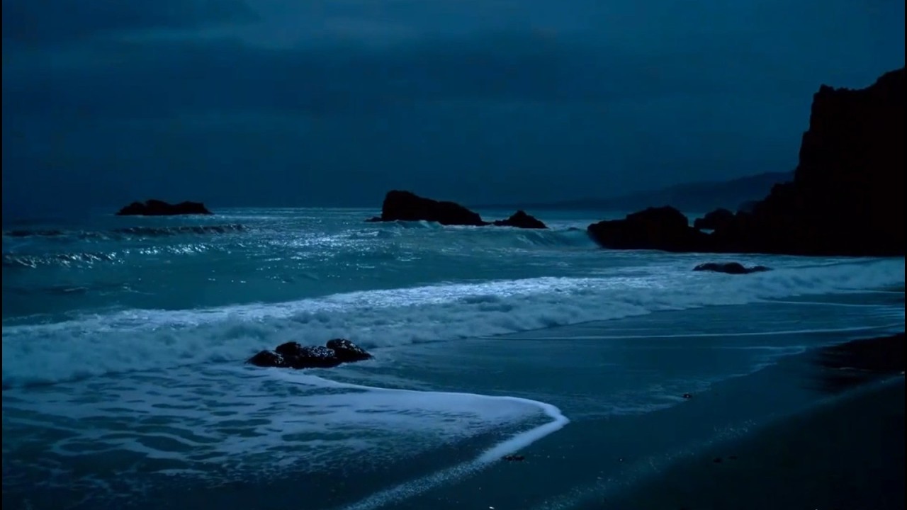 Relaxing Glowing Ocean Sounds for Sleeping: Neon Blue Waves at Night, 3 Hours, No Music