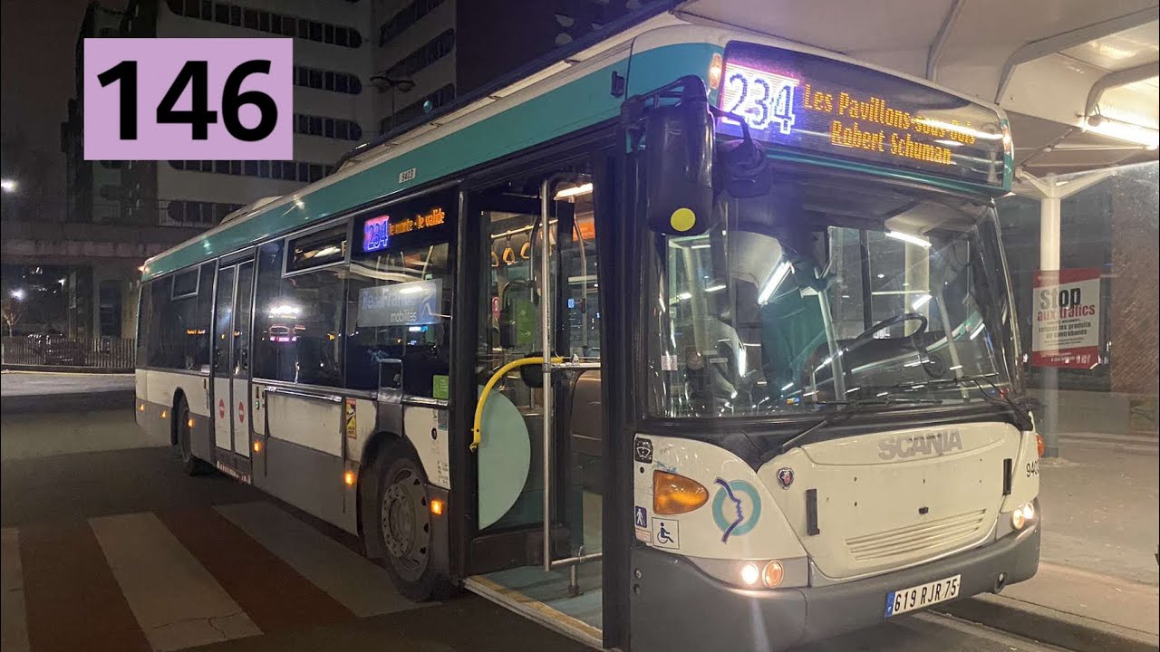 4K [RATP] Scania Omnicity sur la ligne 146 en direction de la Gare du Bourget