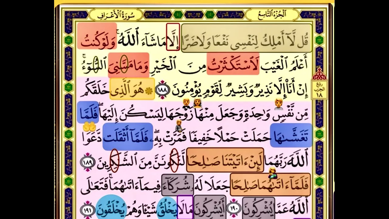 النصف الاول من صفحة 175 من سورة الاعراف الايات من 188:191 مكررة بصوت الشيخ محمود الحصري