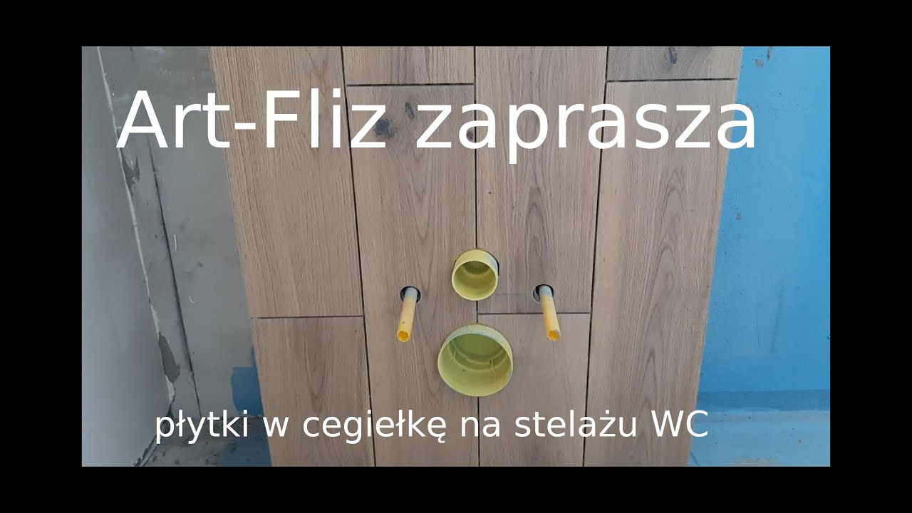 Gres 15,5x62 układany w cegiełkę na stelażu WC.