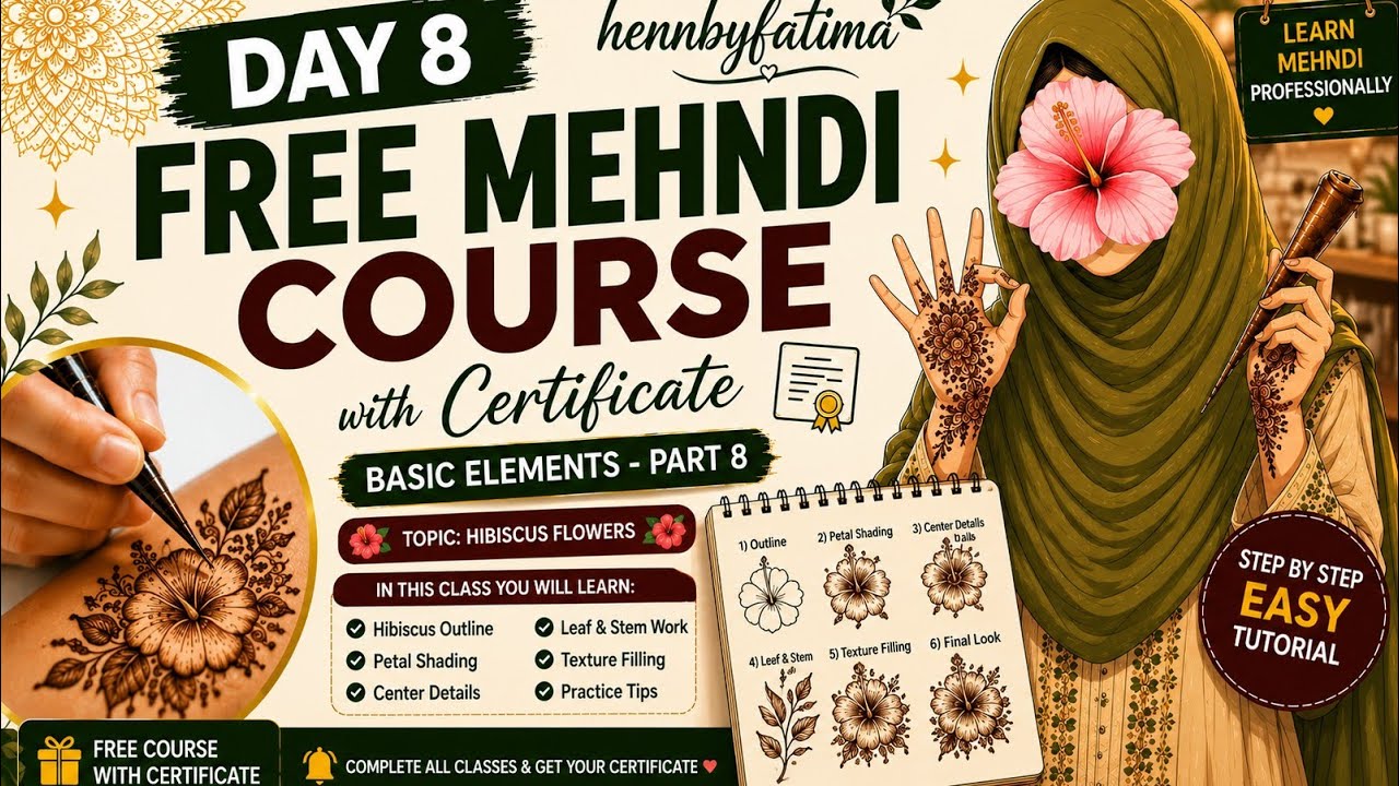  Hibiscus flower with leaves 🌺 ✨ 😊 💫 Mehndi basics day 8....