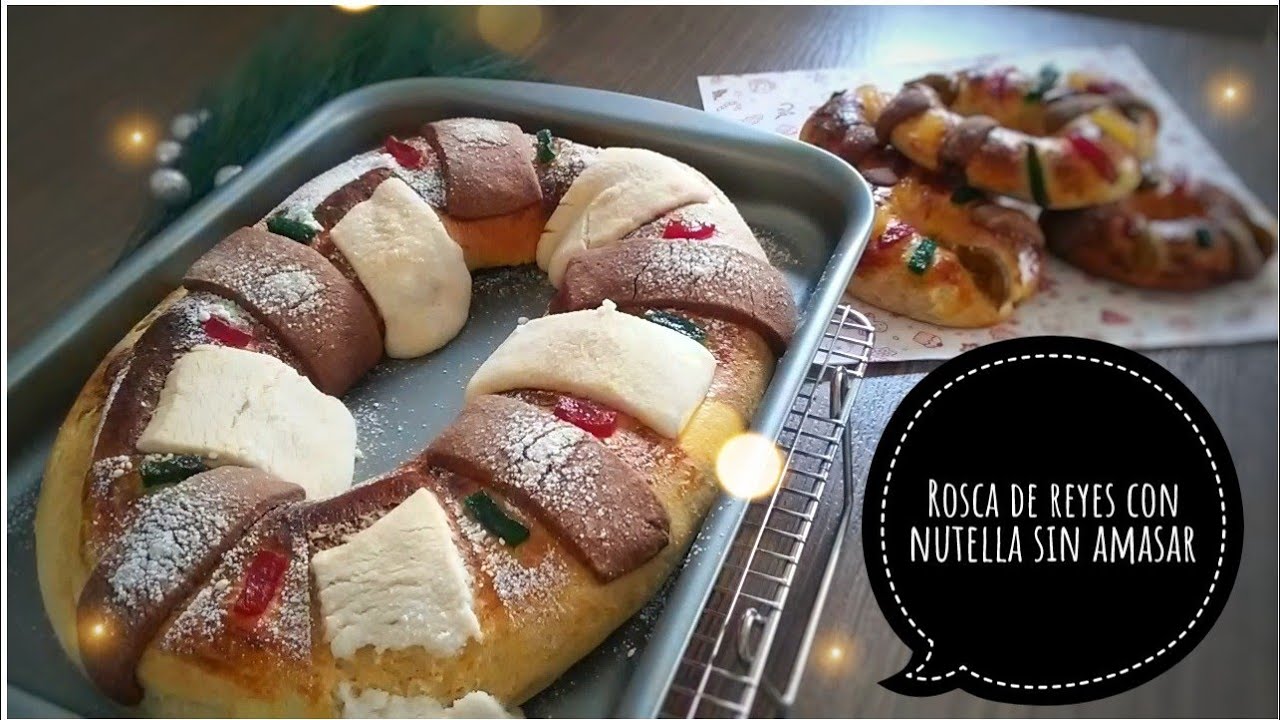 Rosca de reyes rellena de nutella sin amasar.