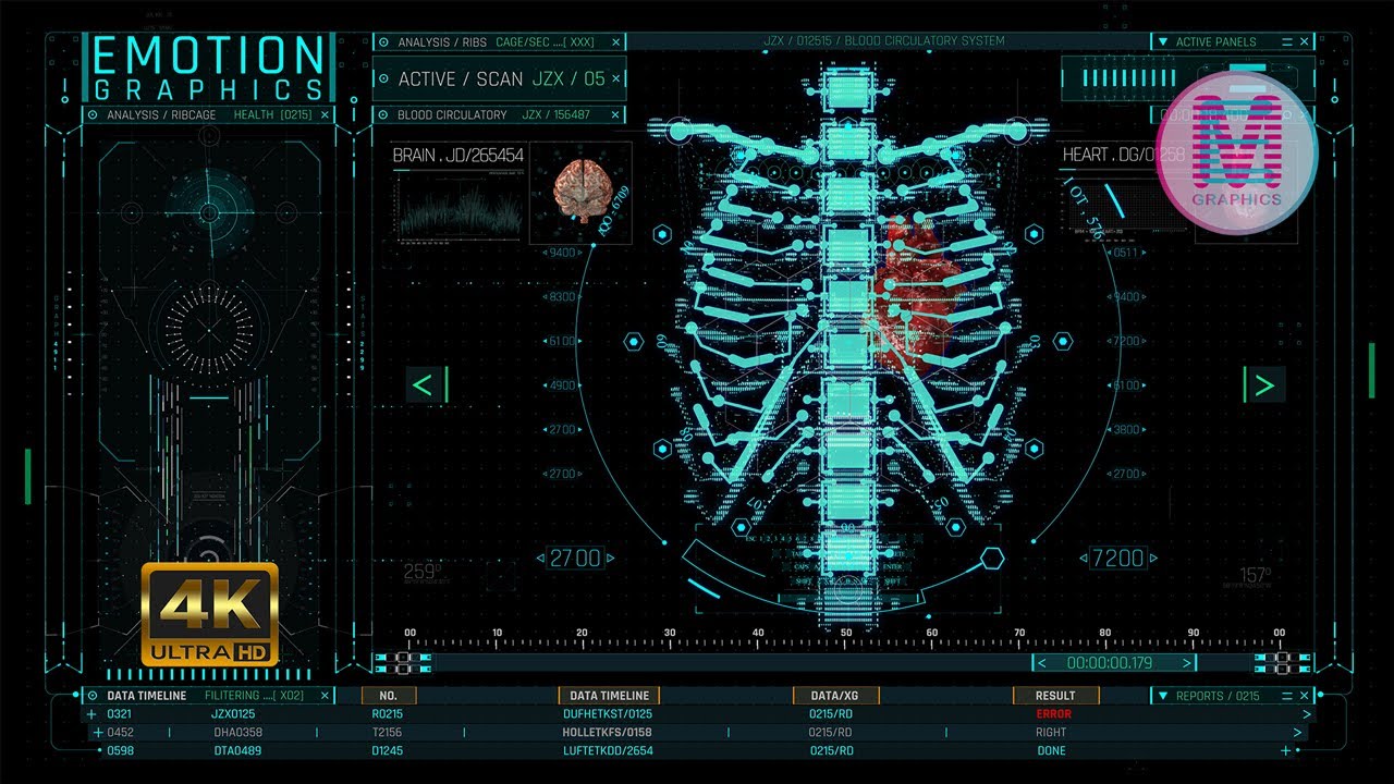 Sci-Fi Futuristic Brain & Heart Medical Screen with Virus Detection