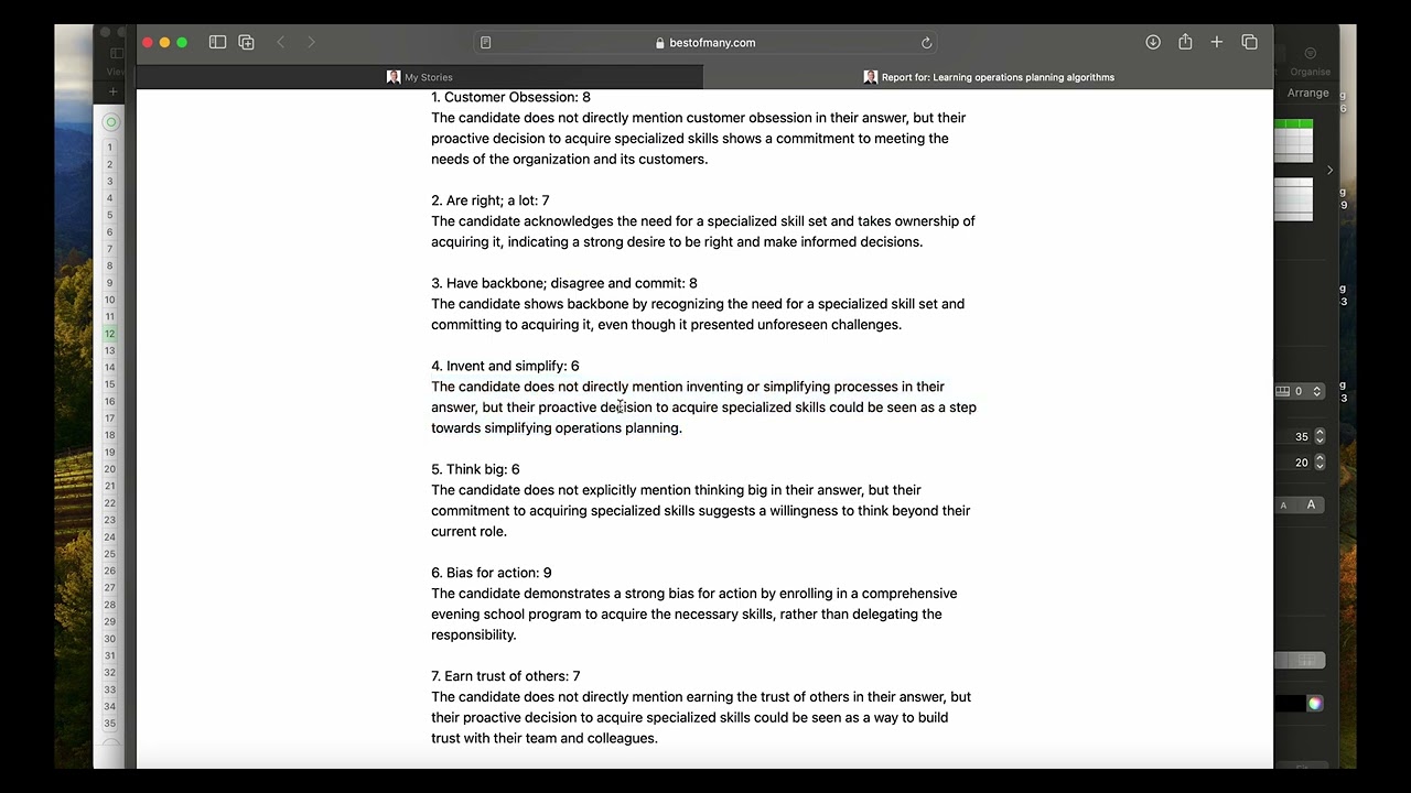 Test your answers against Amazon's Leadership Principles in seconds