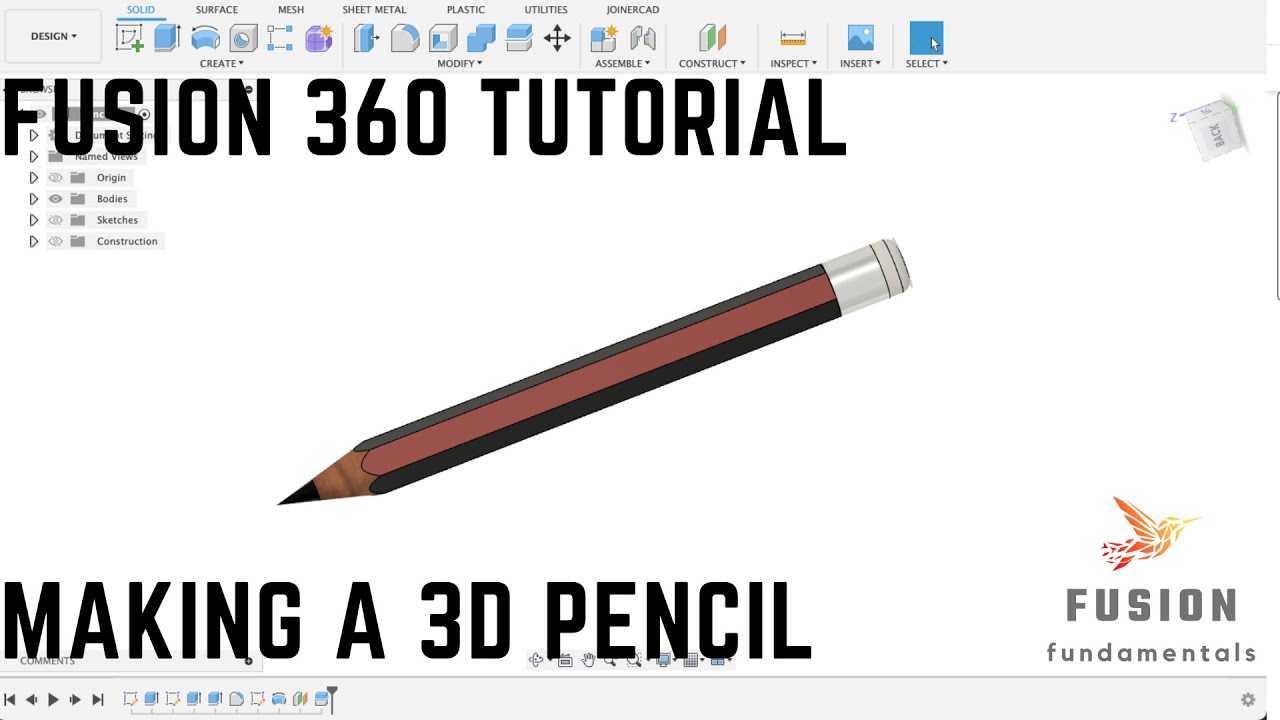 Fusion 360 tutorial: Making a 3D pencil - practice exercise #9