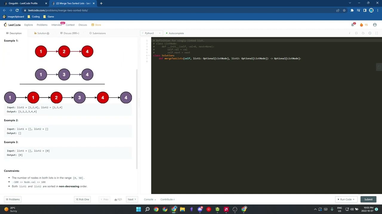 LeetCode 21: Merge Two Sorted Lists Python 3 Solution