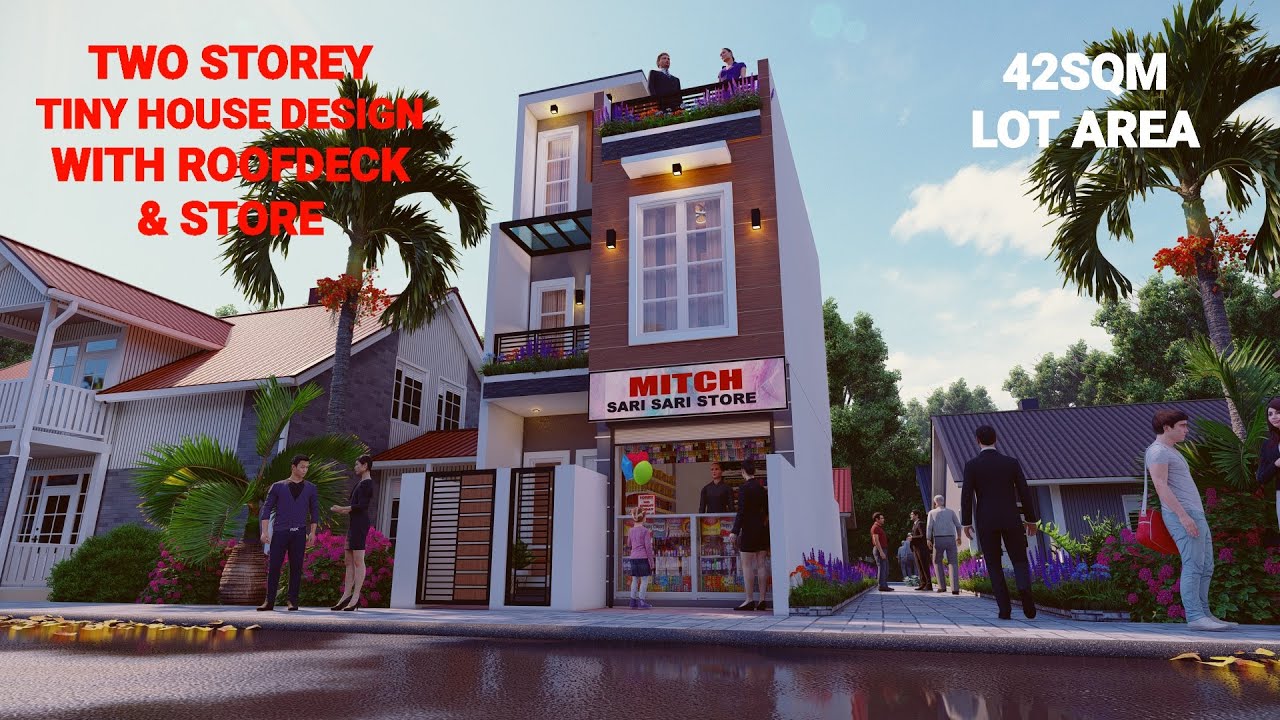TWO STOREY HOUSE DESIGN IDEA WITH ROOFDECK & STORE | By: junliray creations