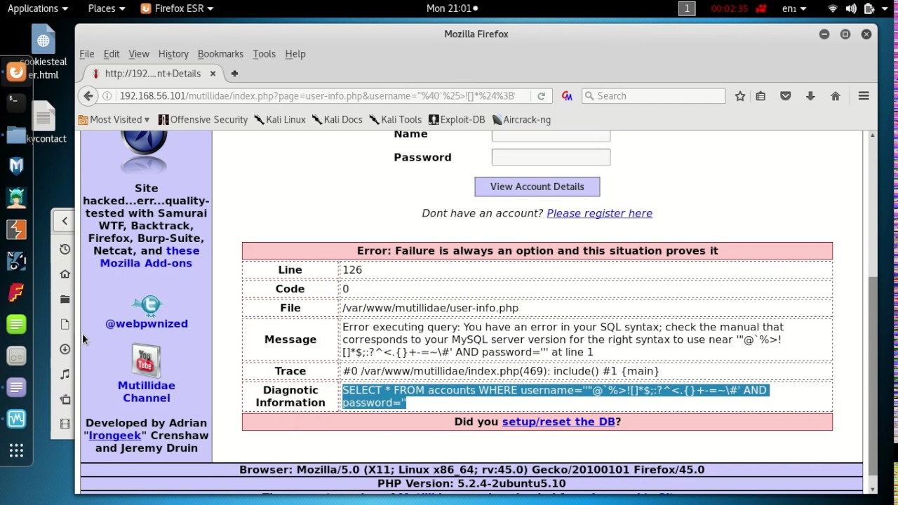 SQL injection lesson 1 - error based injection