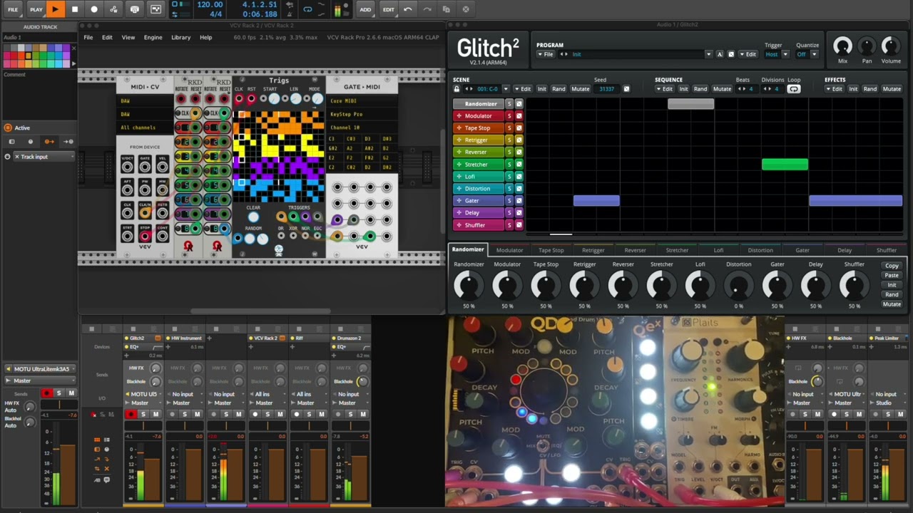 Auto beat generator with JW Modules Trigs sequencer & Glitch2 plugin.