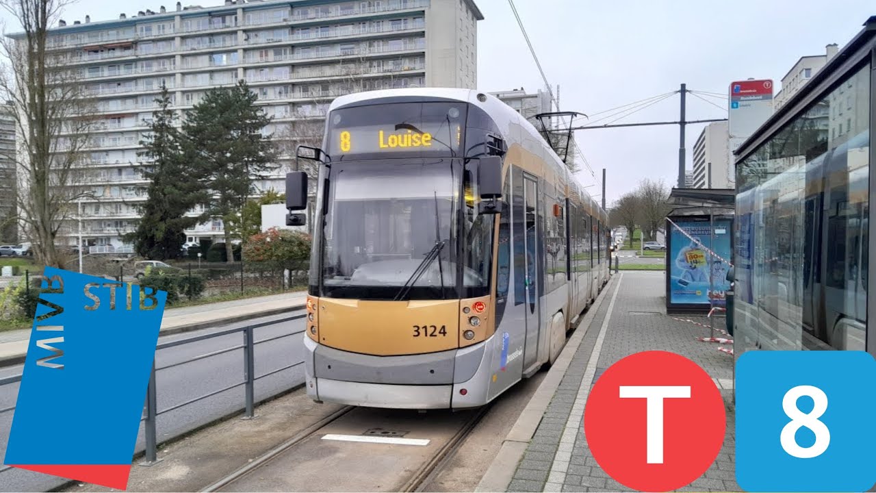 STIB Tram 8 Trajet complet (Louise vers Roodebeek) dans un T3000 (3124)