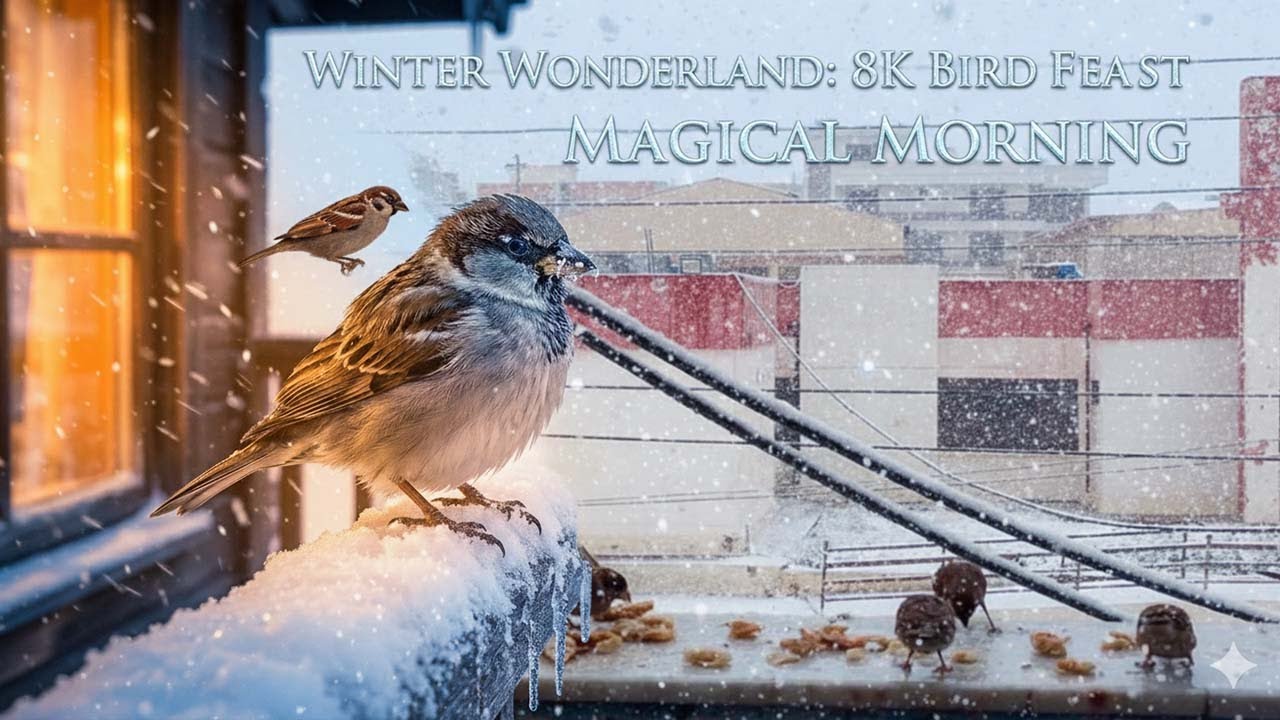 Beautiful Birds in the Snow 🐦❄️ White  | Light SNOW- Hungry Birds | 4K Ultra HD Nature Sounds