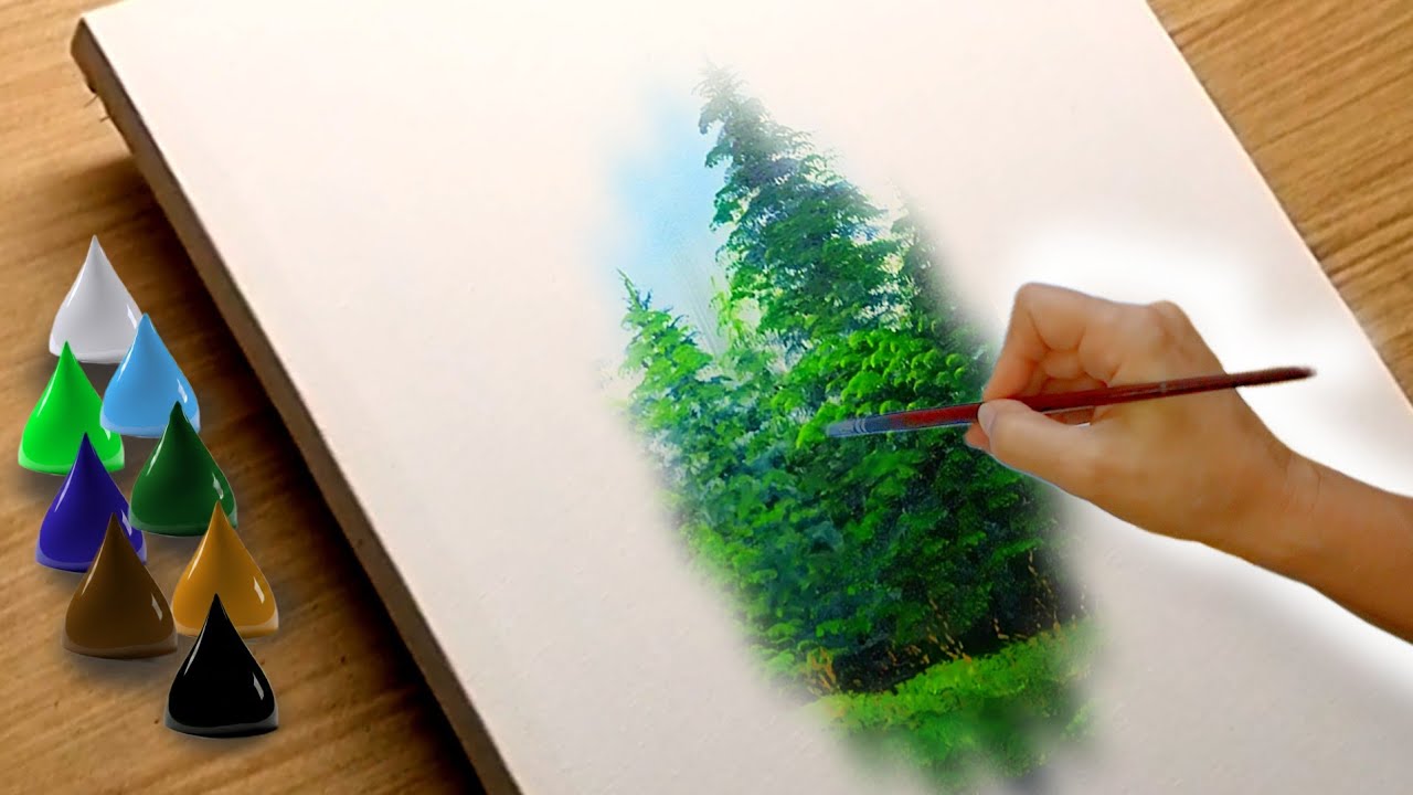 How to Paint a Beautiful Pine Forest | Easy Acrylic Landscape Tutorial step-by-step 