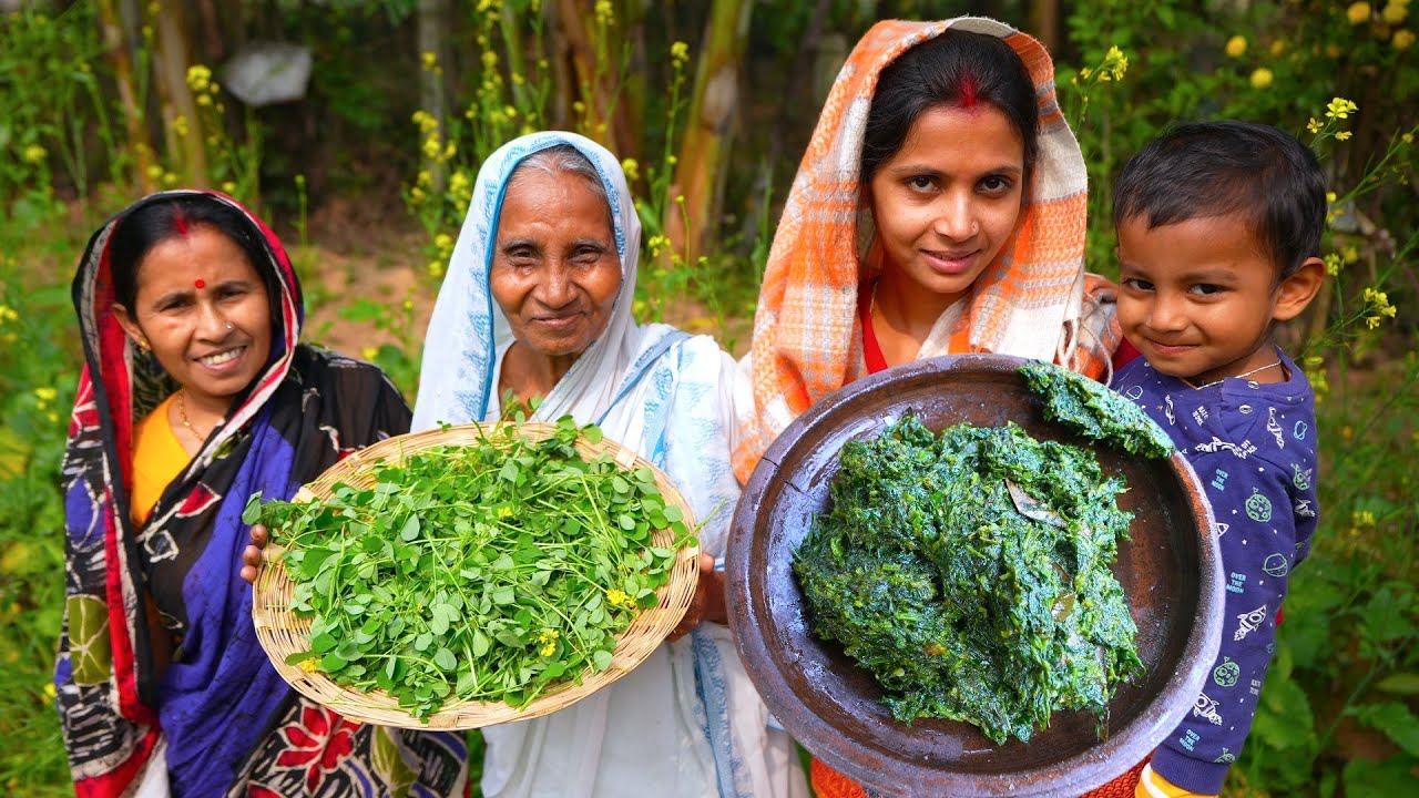 বাগানের তাজা কুমড়ো ফুলের বড়া পিড়িং শাকের ঘন্ট উচ্ছে পাতার বড়া ভাজা | Winter fresh recipes | villfood