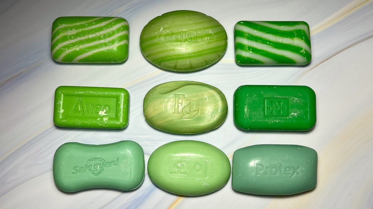 ASMR green soap cutting/dry soap/ relaxing video/satisfying crunchy sound