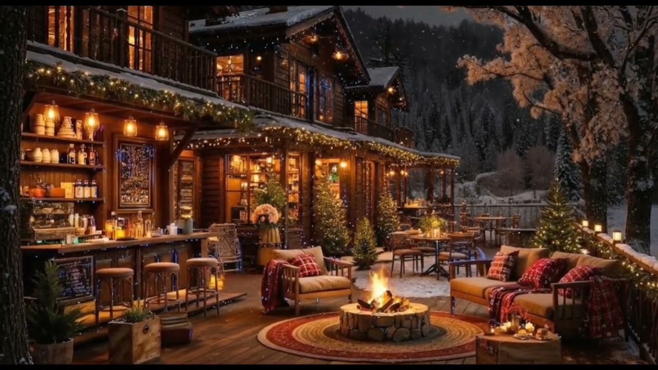 Winter Jazz Piano & Crackling Fireplace ⛄ Cozy Porch Ambience | Relaxing Jazz Music