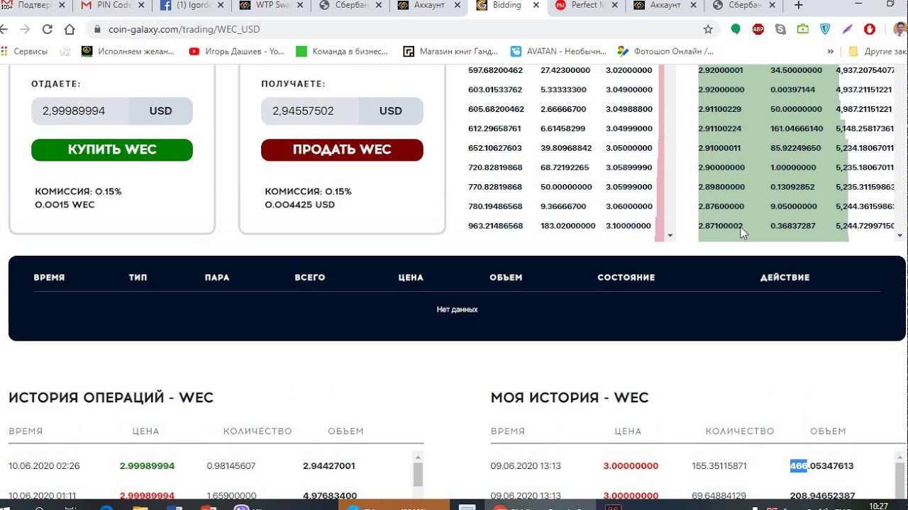 Заработки в сообществе Web Token Profit. Торговля на бирже Coin Galaxy. 10.06.20