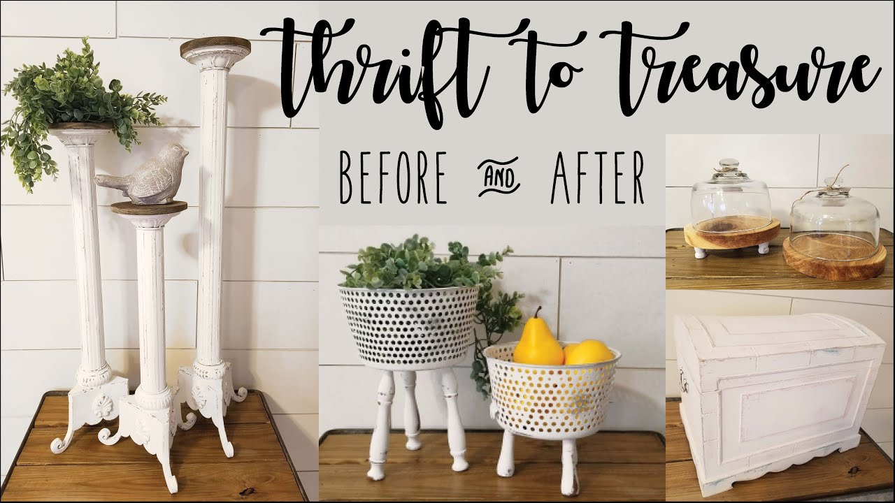 Thrift to Treasure • cloche, candle sticks, chest and fryer bowl