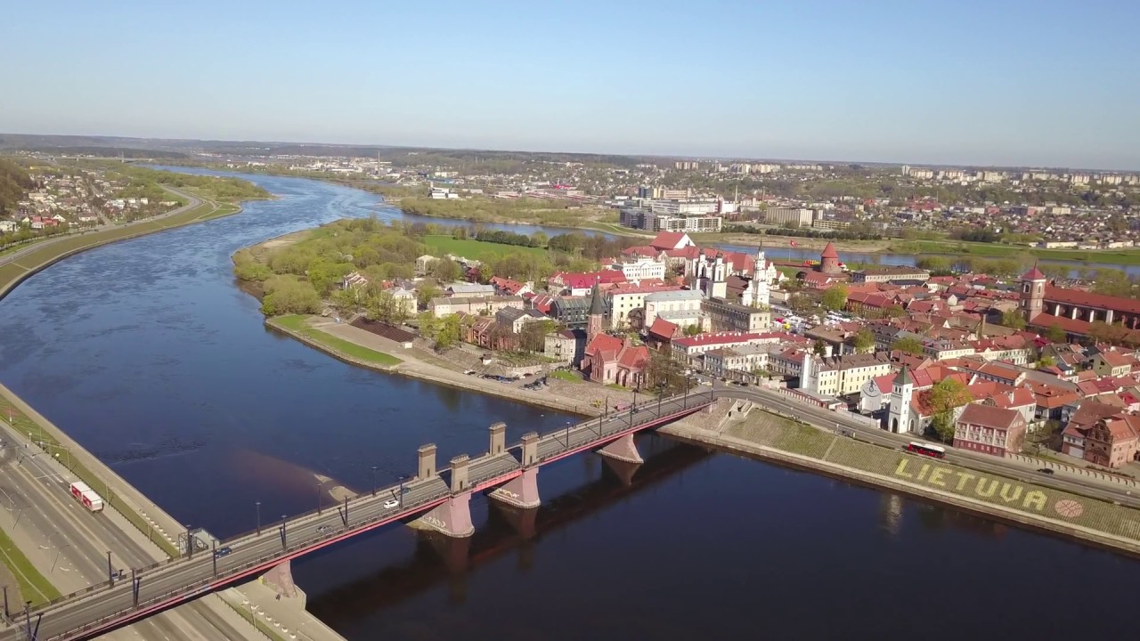 Virš Lietuvos: virš Nemuno šalia Kauno senamiesčio dronu DJI Mavic Pro 4K aerial footage, Lithuania