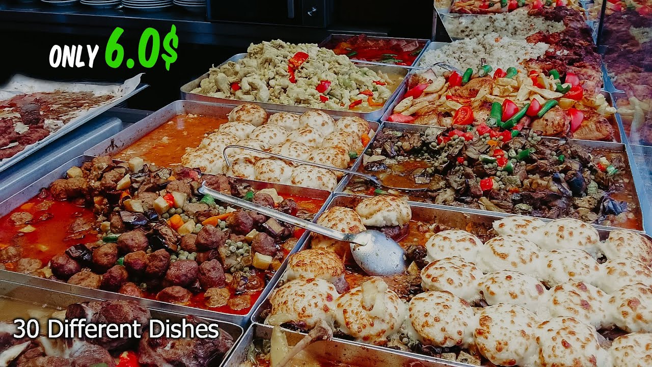 30 different dishes! Only for $0.6 USD! Self-service restaurant with delicious food _ Buffet