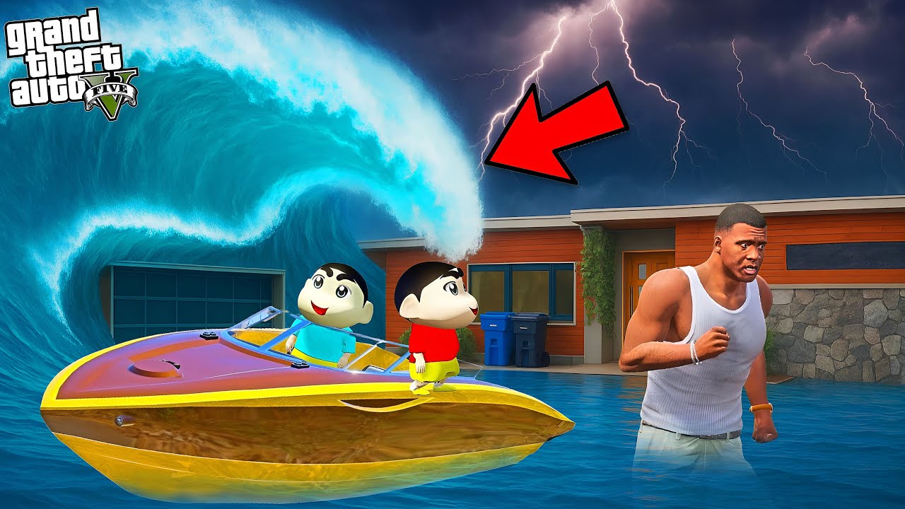 GTA V : Franklin Helps Shinchan and his Friends From TSUNAMI in GTA 5 ! in Telugu