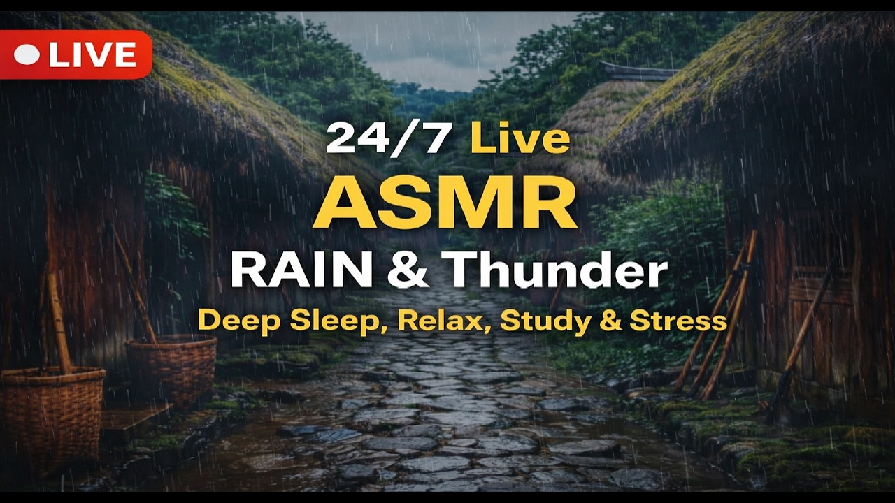 🔴 24/7 LIVE ASMR Rain & Thunder 🌧️ | Deep Sleep, Relax, Study & Stress Relief | Rain Sounds Sleeping