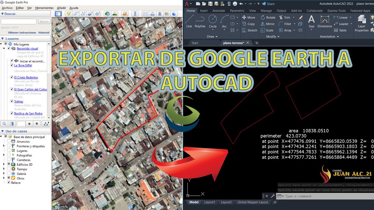 ✅Como Exportar Coordenadas de GOOGLE EARTH a Autocad✅ (Coord. Originales).👍