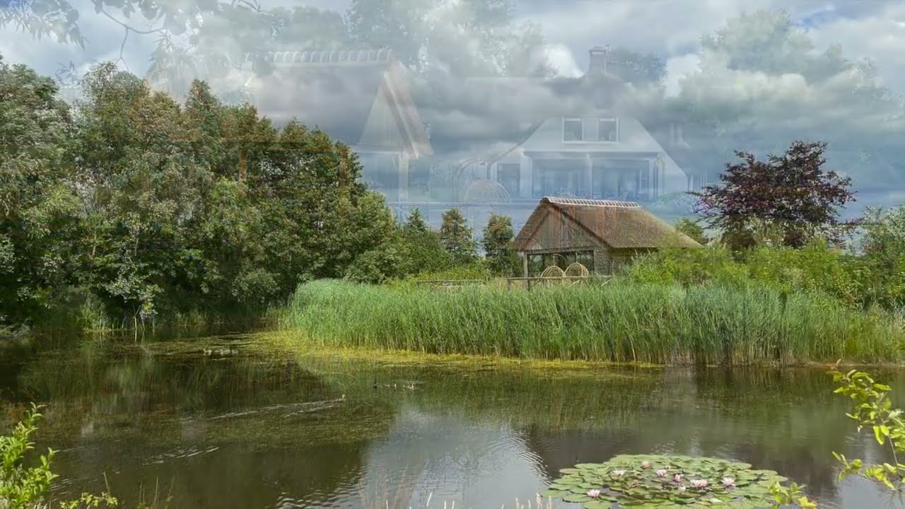Landschapstuin met grote natuurlijke vijver