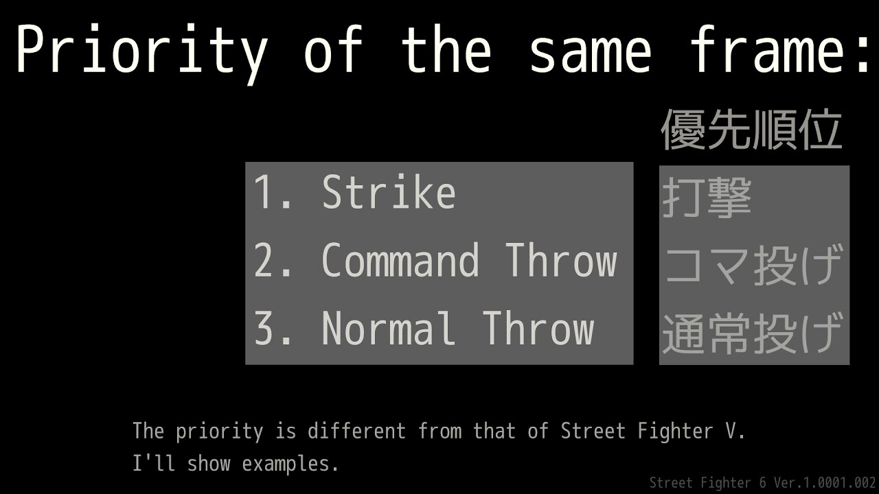 Street Fighter 6: SYSTEM: Priority of Strike and Throws. 1st Strike, 2nd Command Throw, 3rd Throw
